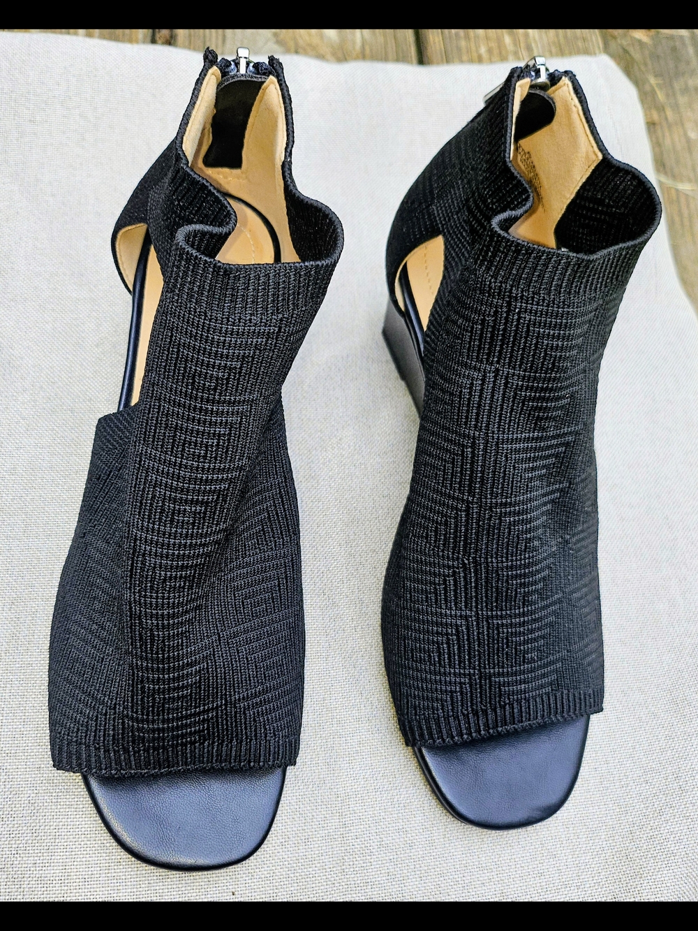 Adrienne Vittadini Black Knit Open-Toe Ankle Heels